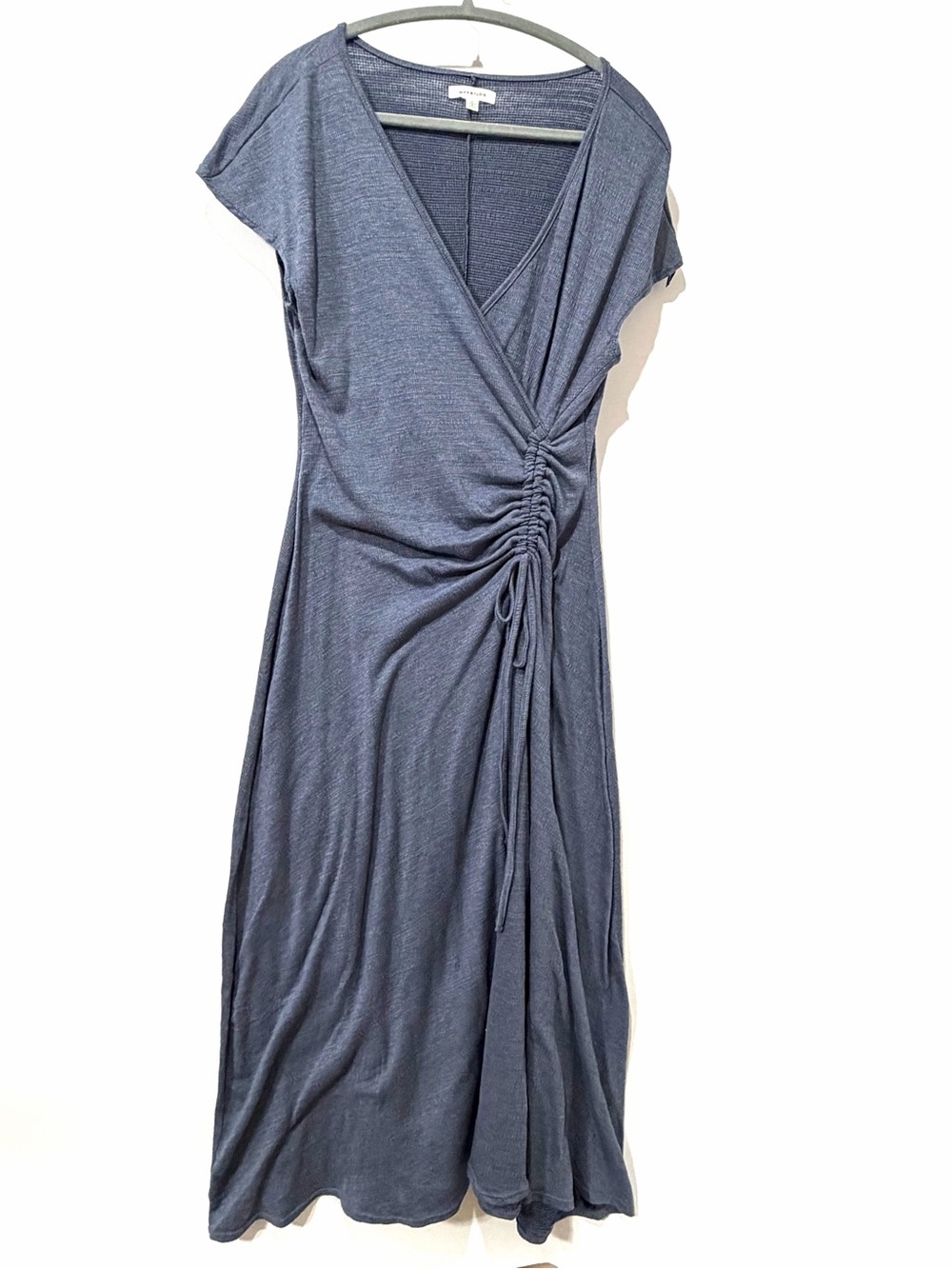 Max Studio Navy Wrap-Style Midi Dress with Side Ruched Tie